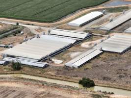 Drone flyover - Aerial view of piggery - Captured at Girgarre Piggery, Girgarre VIC Australia.