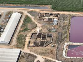 Drone flyover - Aerial view of piggery - Captured at Girgarre Piggery, Girgarre VIC Australia.