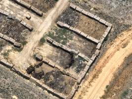 Drone flyover - Aerial view of piggery - Captured at Girgarre Piggery, Girgarre VIC Australia.