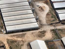 Drone flyover - Aerial view of piggery - Captured at Girgarre Piggery, Girgarre VIC Australia.