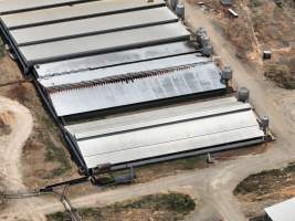 Drone flyover - Aerial view of piggery - Captured at Girgarre Piggery, Girgarre VIC Australia.