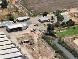 Drone flyover - Aerial view of piggery - Captured at Girgarre Piggery, Girgarre VIC Australia.