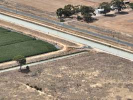 Drone flyover - Aerial view of piggery - Captured at Girgarre Piggery, Girgarre VIC Australia.