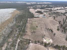 Drone flyover - Aerial view of piggery - Captured at Nagambie Breeder, Bailieston VIC Australia.