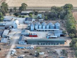 Drone flyover - Aerial view of piggery - Captured at Kia-Ora Piggery, Yarrawalla VIC Australia.