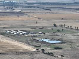 Drone flyover - Aerial view of piggery - Captured at Macorna Pastoral Breeder Piggery, Mincha West VIC Australia.