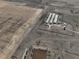 Drone flyover - Aerial view of piggery - Captured at Macorna Pastoral Breeder Piggery, Mincha West VIC Australia.