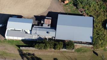 Drone flyover of slaughterhouse - Captured at Millmerran Meats, Millmerran QLD Australia.