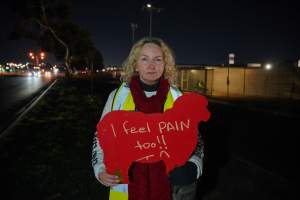 Animal rights activists at the Cedar Meats Vigil on 30 July 2025 - Captured at Cedar Meats, Brooklyn VIC Australia.