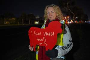 Animal rights activists at the Cedar Meats Vigil on 30 July 2025 - Captured at Cedar Meats, Brooklyn VIC Australia.